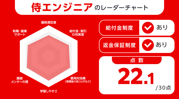 侍エンジニアのレーダーチャート・評価